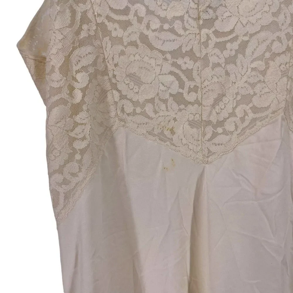 Vintage Slip 60s Baronet Size 36 Union Label Lace Mid Century Lingerie Ivory Top